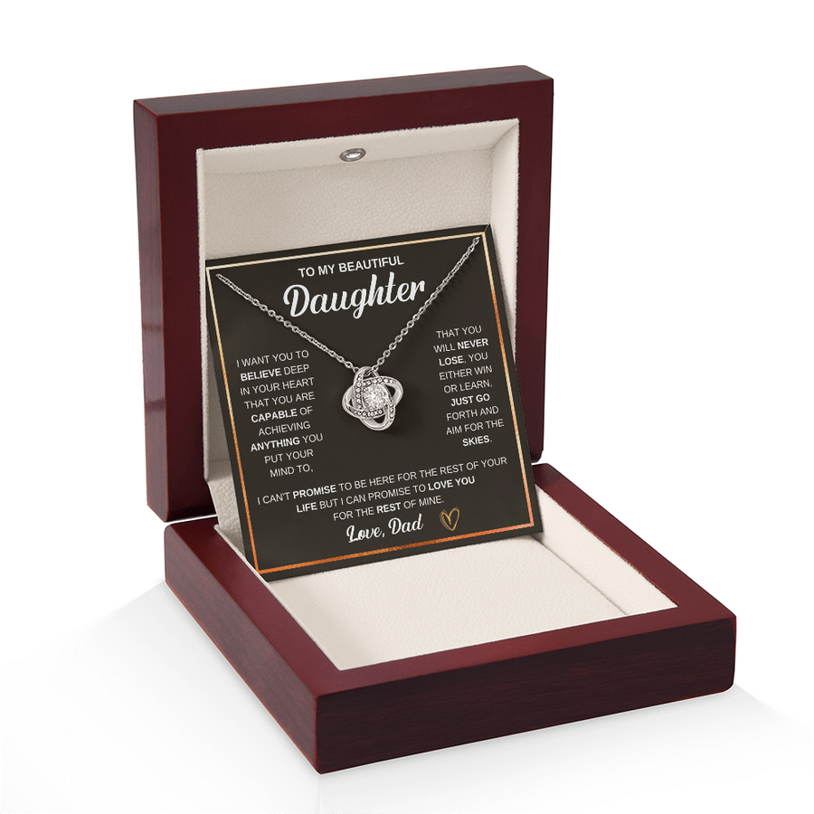 To My Daughter Love Knot Necklace Gift From Mom with Message Card & Gift Box