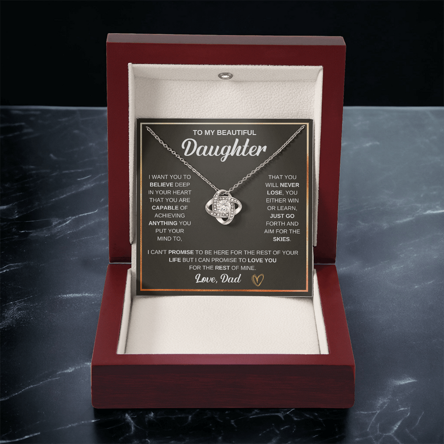 To My Daughter Love Knot Necklace Gift From Mom with Message Card & Gift Box