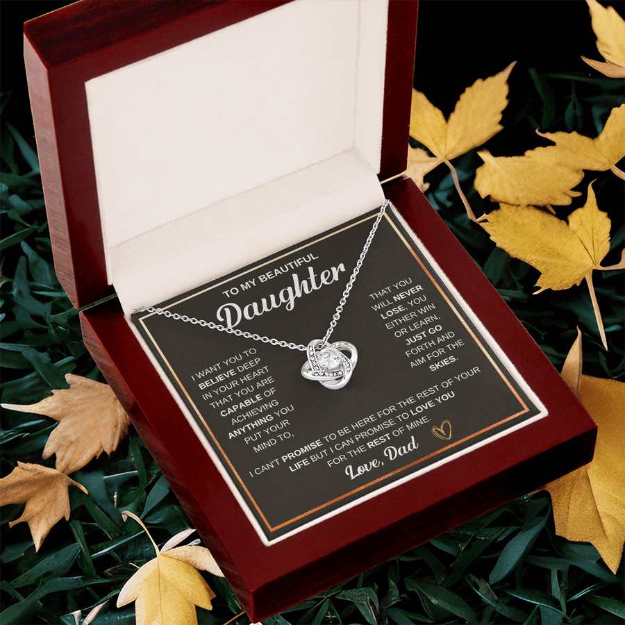 To My Daughter Love Knot Necklace Gift From Mom with Message Card & Gift Box
