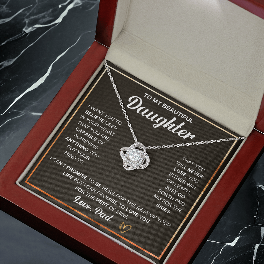 To My Daughter Love Knot Necklace Gift From Mom with Message Card & Gift Box