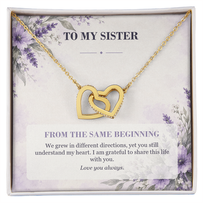 Load image into Gallery viewer, To My Sister Interlocking Hearts Necklace - From the Same Beginning
