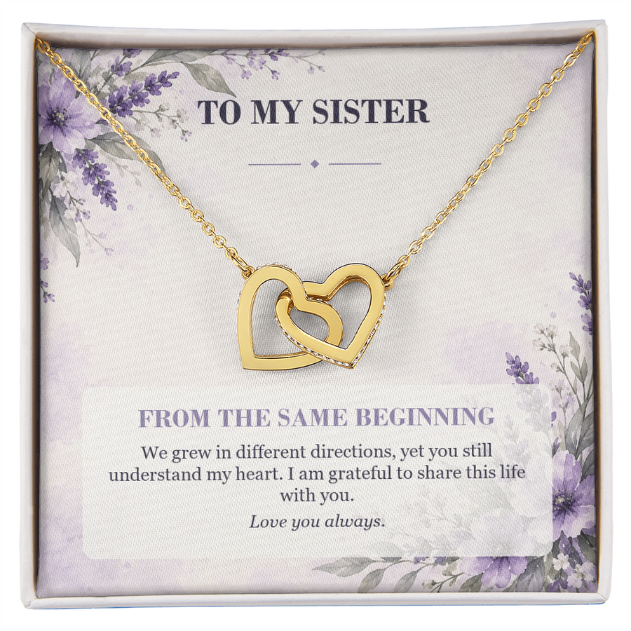 To My Sister Interlocking Hearts Necklace - From the Same Beginning