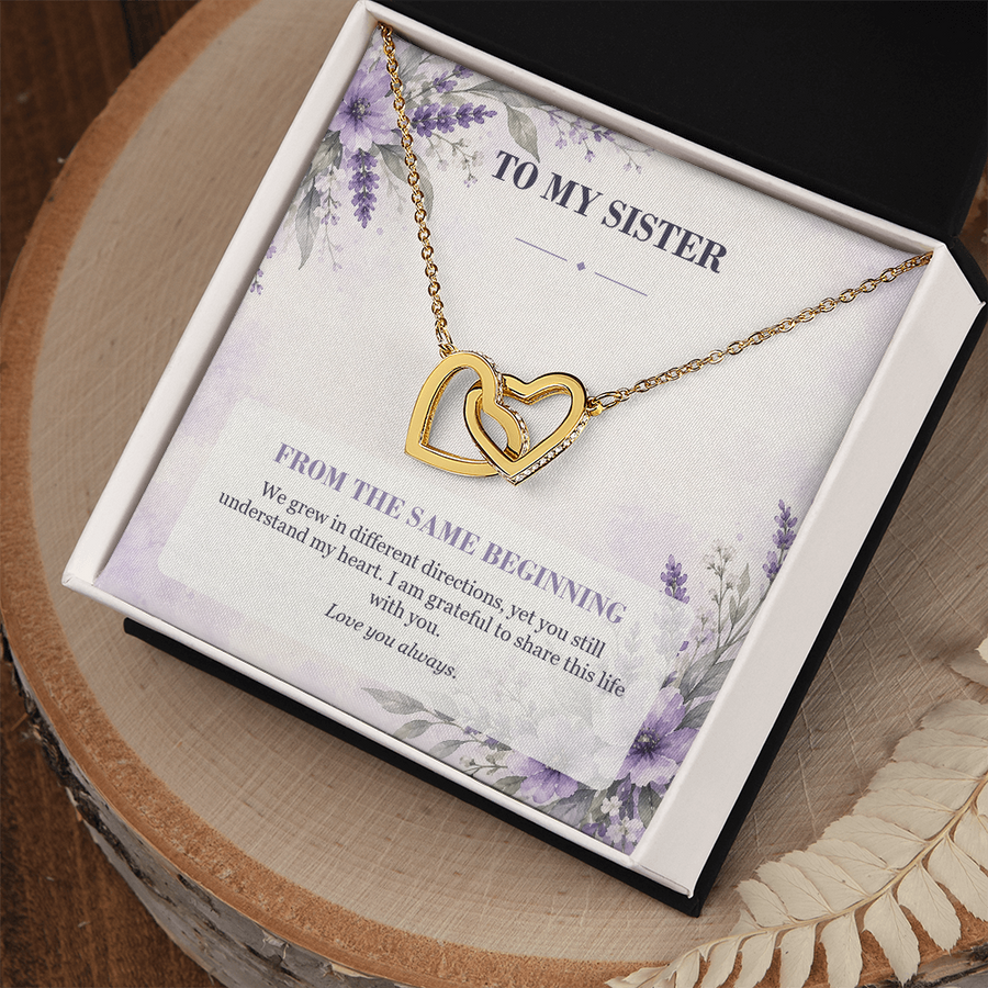 To My Sister Interlocking Hearts Necklace - From the Same Beginning