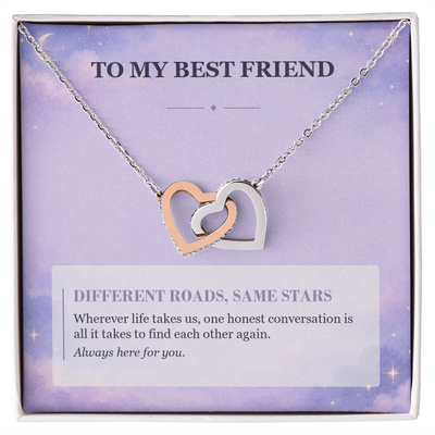 Load image into Gallery viewer, To My Best Friend Interlocking Hearts Necklace - Different Roads, Same Stars
