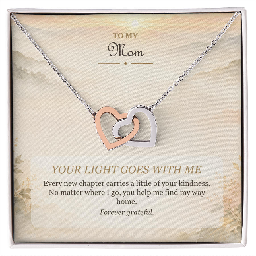 To My Mom Interlocking Hearts Necklace - Your Light Goes With Me