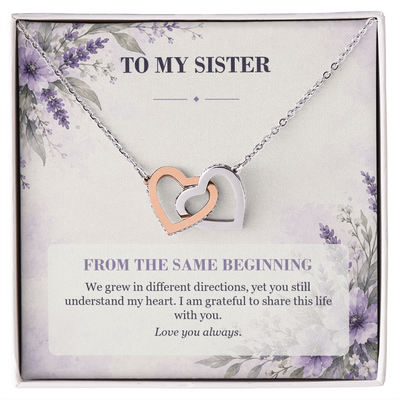 Load image into Gallery viewer, To My Sister Interlocking Hearts Necklace - From the Same Beginning
