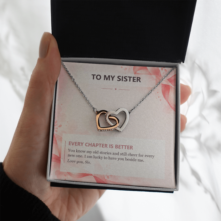 To My Sister Interlocking Hearts Necklace - Every Chapter Is Better
