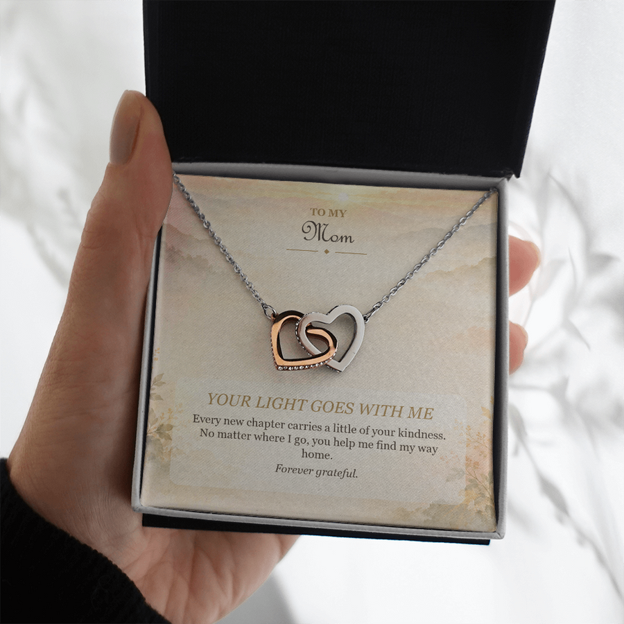 To My Mom Interlocking Hearts Necklace - Your Light Goes With Me