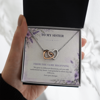 Load image into Gallery viewer, To My Sister Interlocking Hearts Necklace - From the Same Beginning
