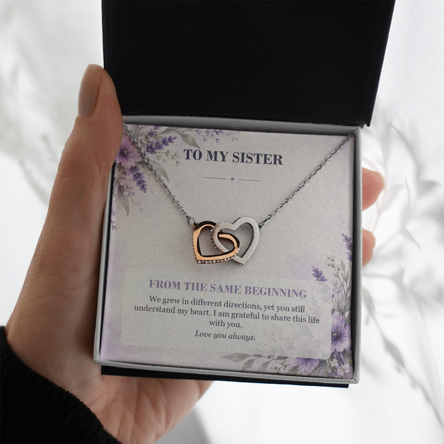 To My Sister Interlocking Hearts Necklace - From the Same Beginning