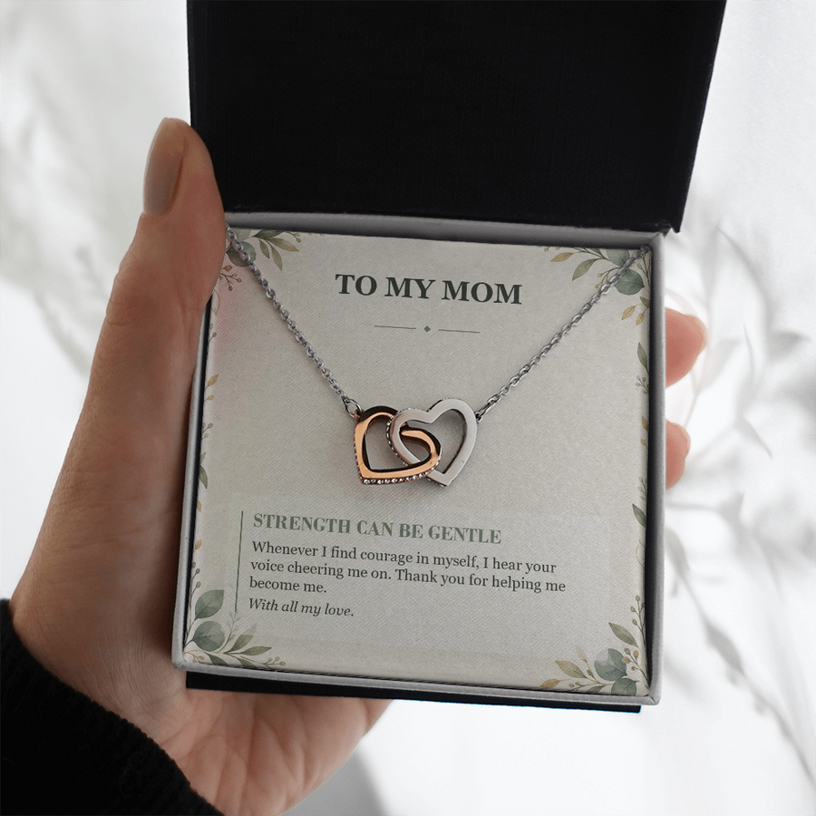 To My Mom Interlocking Hearts Necklace - Gentle Strength Message Card