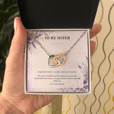 Load image into Gallery viewer, To My Sister Interlocking Hearts Necklace - From the Same Beginning

