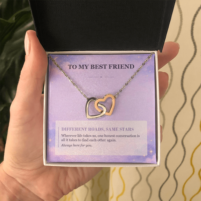 Load image into Gallery viewer, To My Best Friend Interlocking Hearts Necklace - Different Roads, Same Stars
