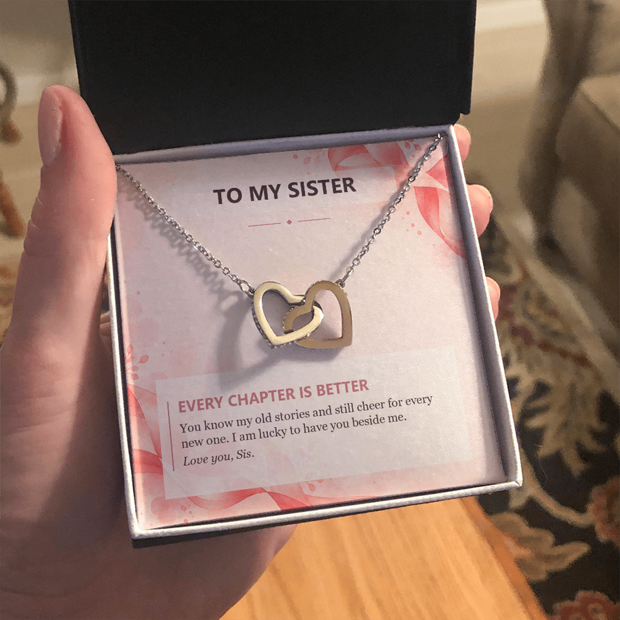 To My Sister Interlocking Hearts Necklace - Every Chapter Is Better