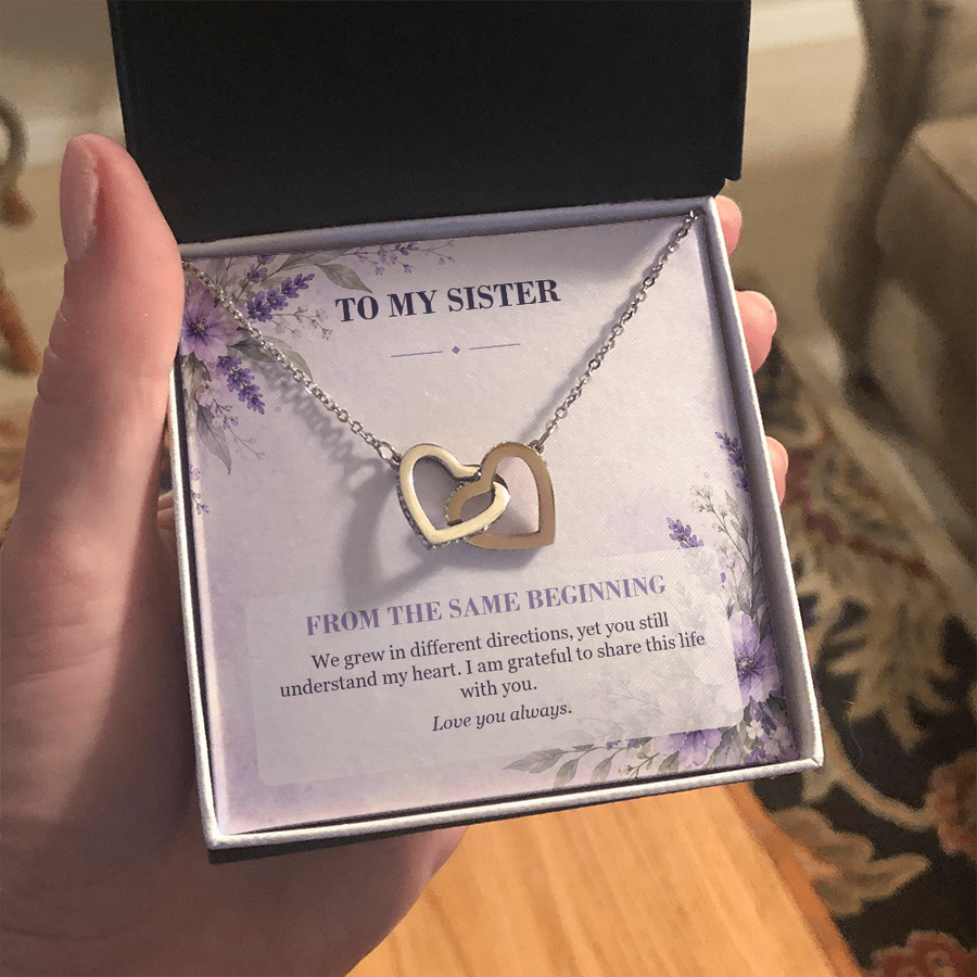 To My Sister Interlocking Hearts Necklace - From the Same Beginning