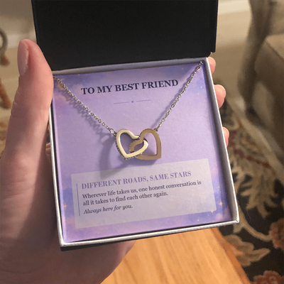 Load image into Gallery viewer, To My Best Friend Interlocking Hearts Necklace - Different Roads, Same Stars
