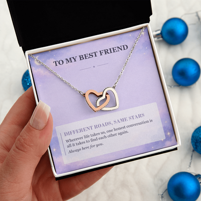 Load image into Gallery viewer, To My Best Friend Interlocking Hearts Necklace - Different Roads, Same Stars
