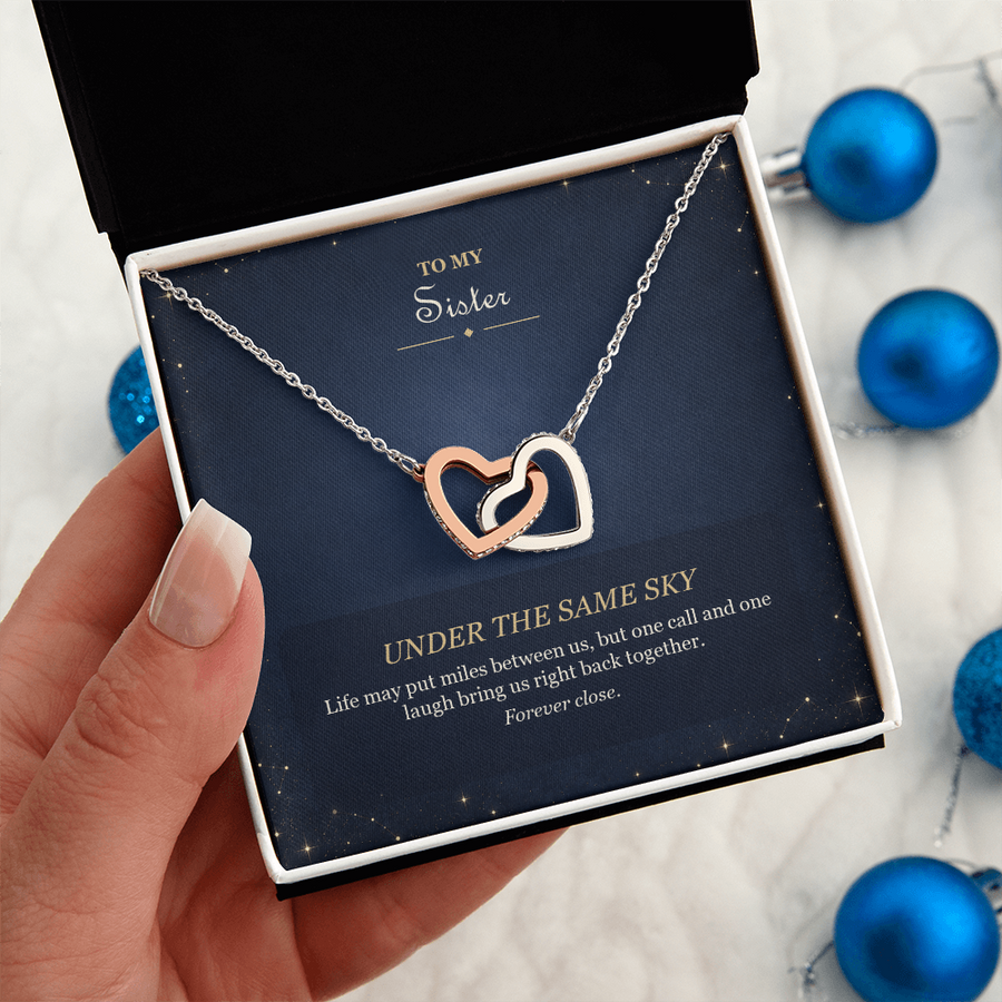 To My Sister Interlocking Hearts Necklace - Under the Same Sky