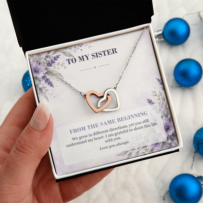 Load image into Gallery viewer, To My Sister Interlocking Hearts Necklace - From the Same Beginning
