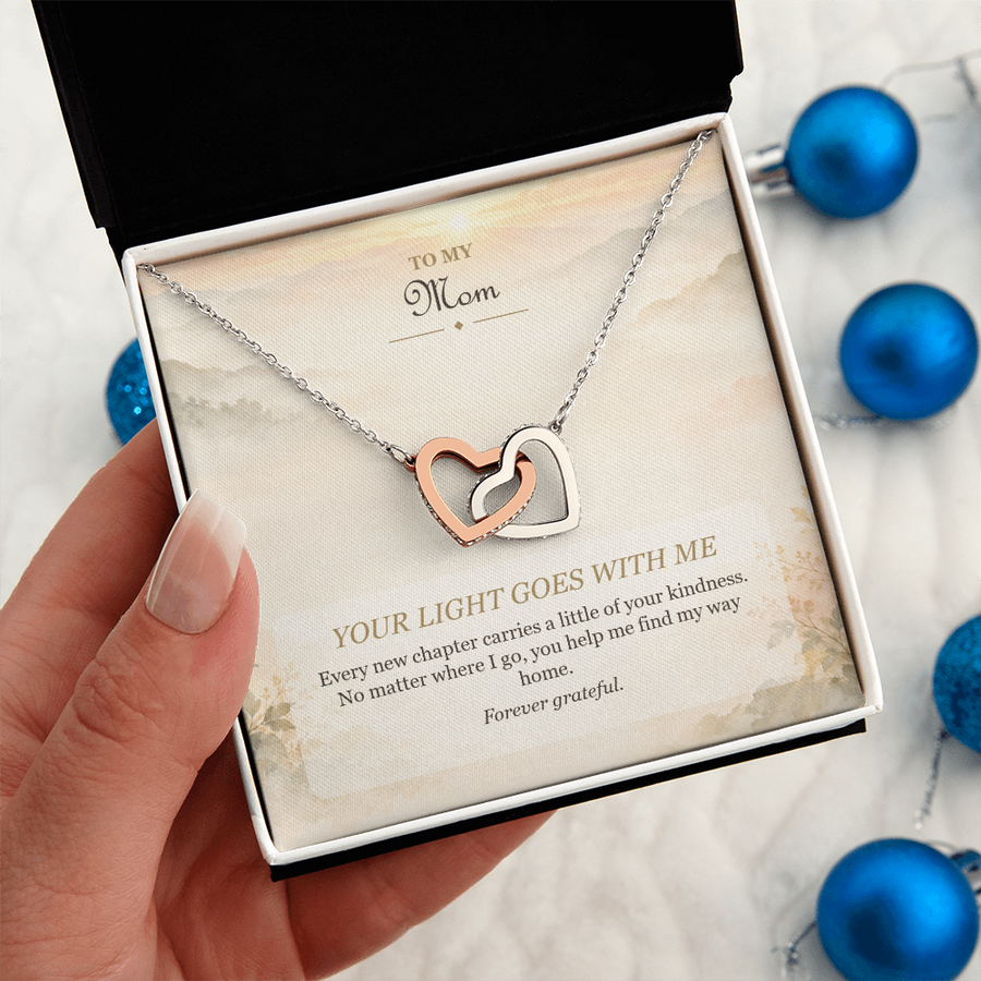 To My Mom Interlocking Hearts Necklace - Your Light Goes With Me