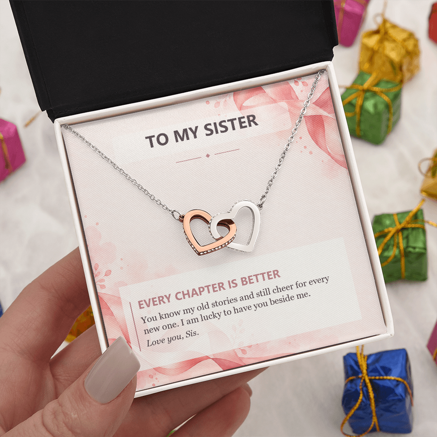 To My Sister Interlocking Hearts Necklace - Every Chapter Is Better
