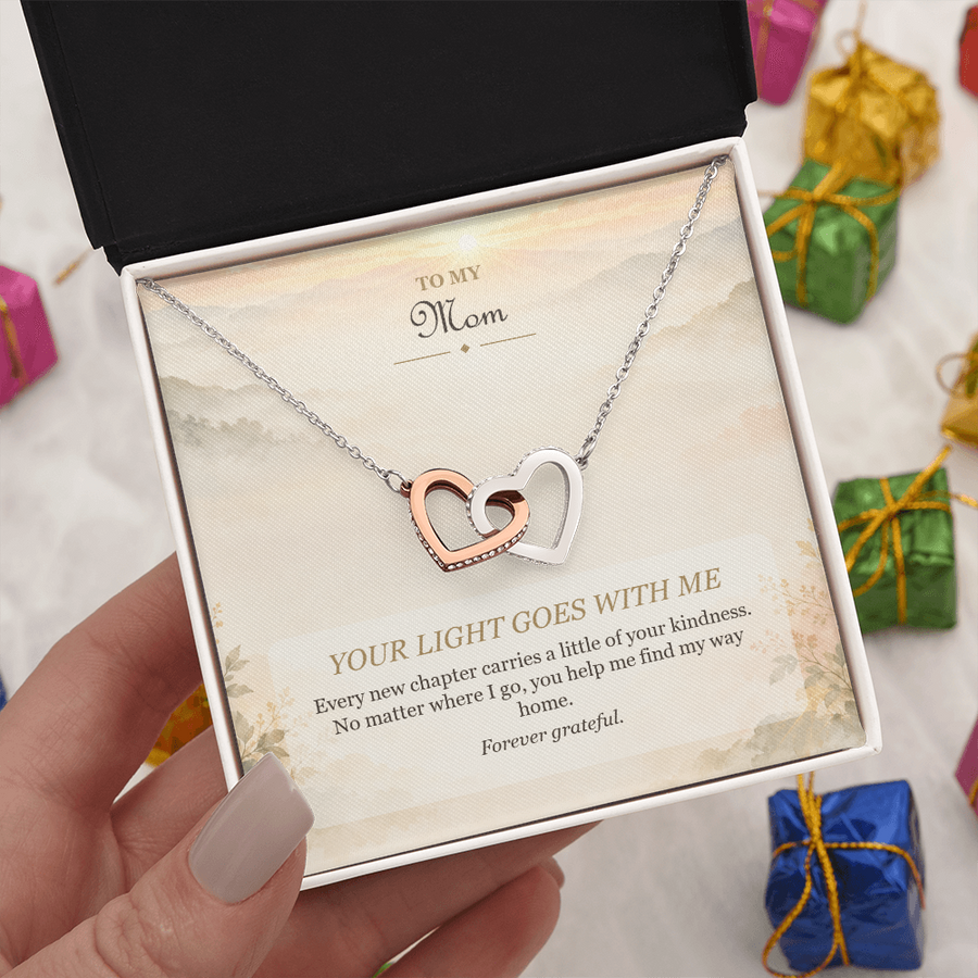 To My Mom Interlocking Hearts Necklace - Your Light Goes With Me