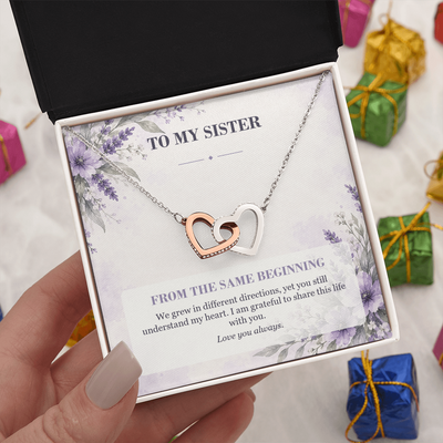 Load image into Gallery viewer, To My Sister Interlocking Hearts Necklace - From the Same Beginning
