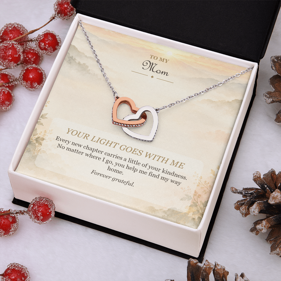 To My Mom Interlocking Hearts Necklace - Your Light Goes With Me