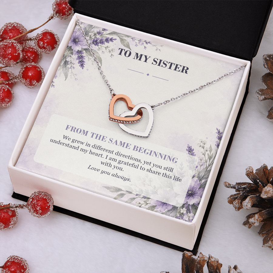 To My Sister Interlocking Hearts Necklace - From the Same Beginning
