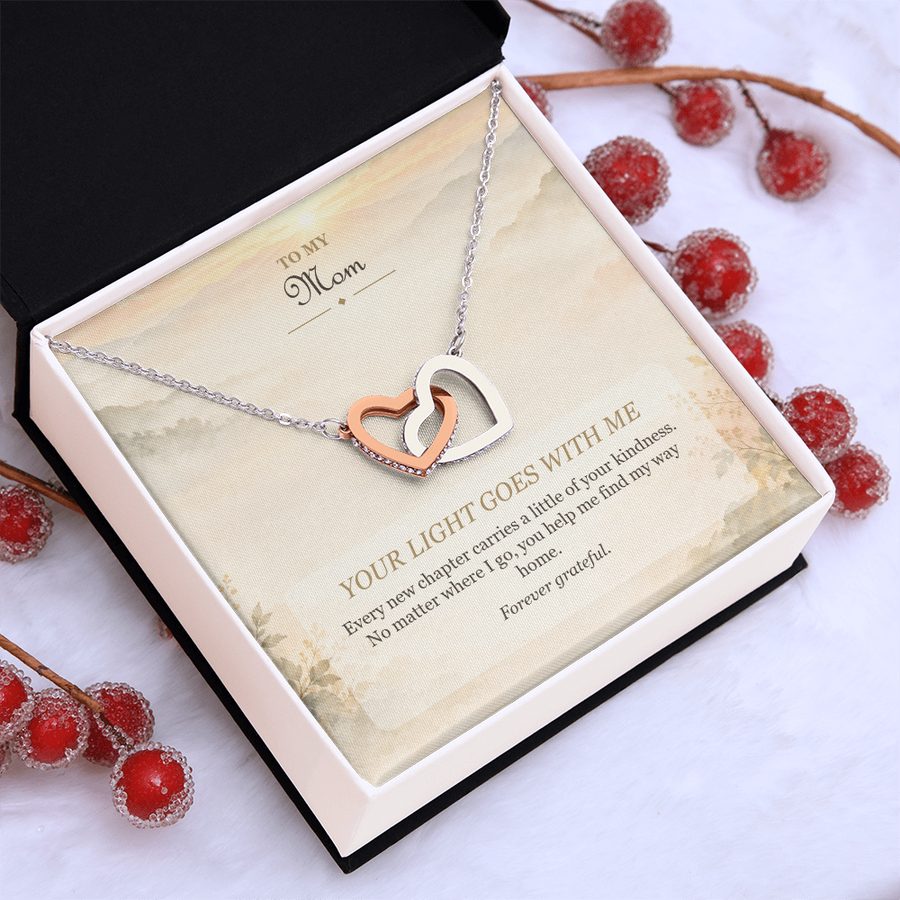 To My Mom Interlocking Hearts Necklace - Your Light Goes With Me