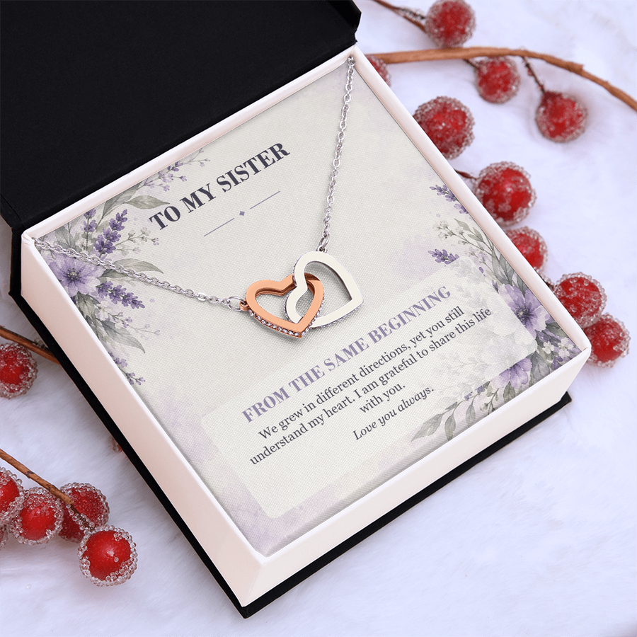 To My Sister Interlocking Hearts Necklace - From the Same Beginning