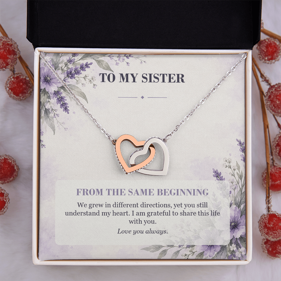 To My Sister Interlocking Hearts Necklace - From the Same Beginning