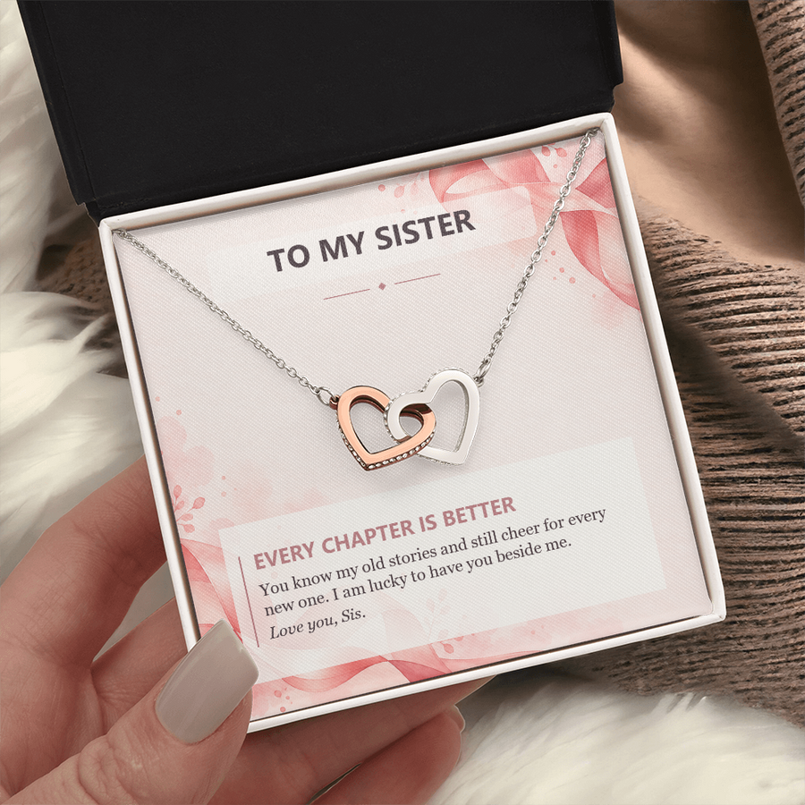 To My Sister Interlocking Hearts Necklace - Every Chapter Is Better