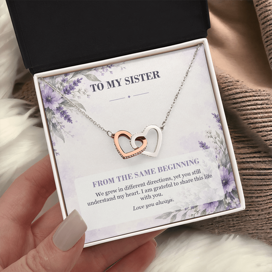 To My Sister Interlocking Hearts Necklace - From the Same Beginning