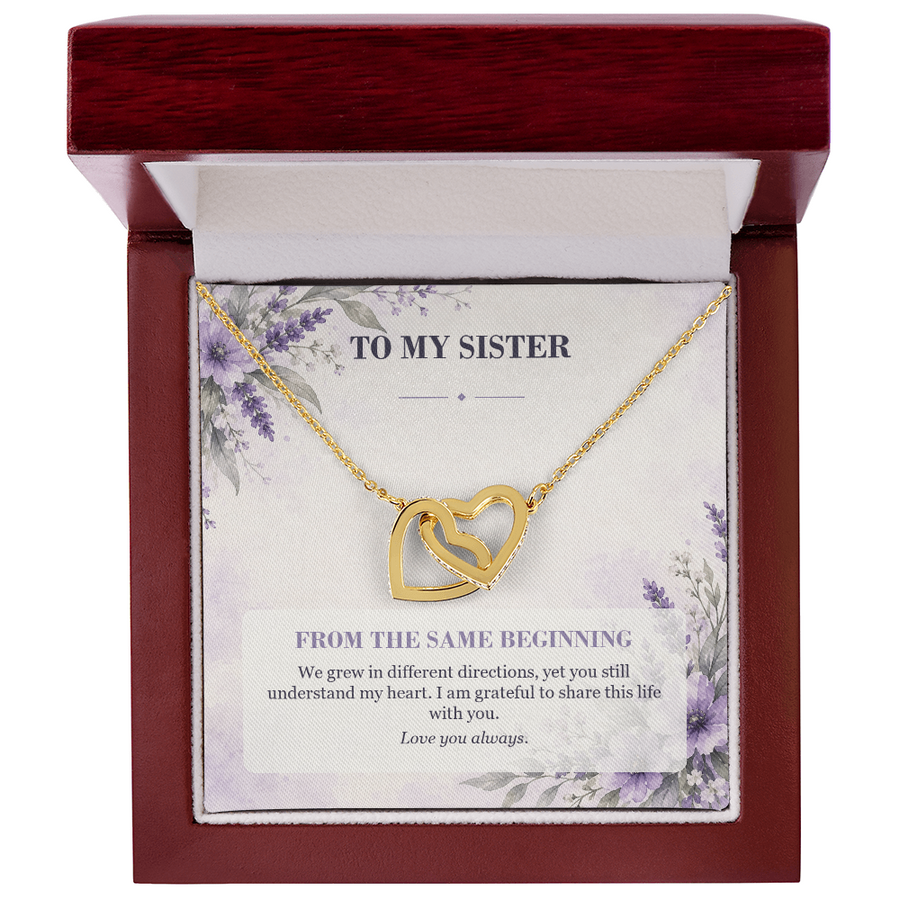 To My Sister Interlocking Hearts Necklace - From the Same Beginning