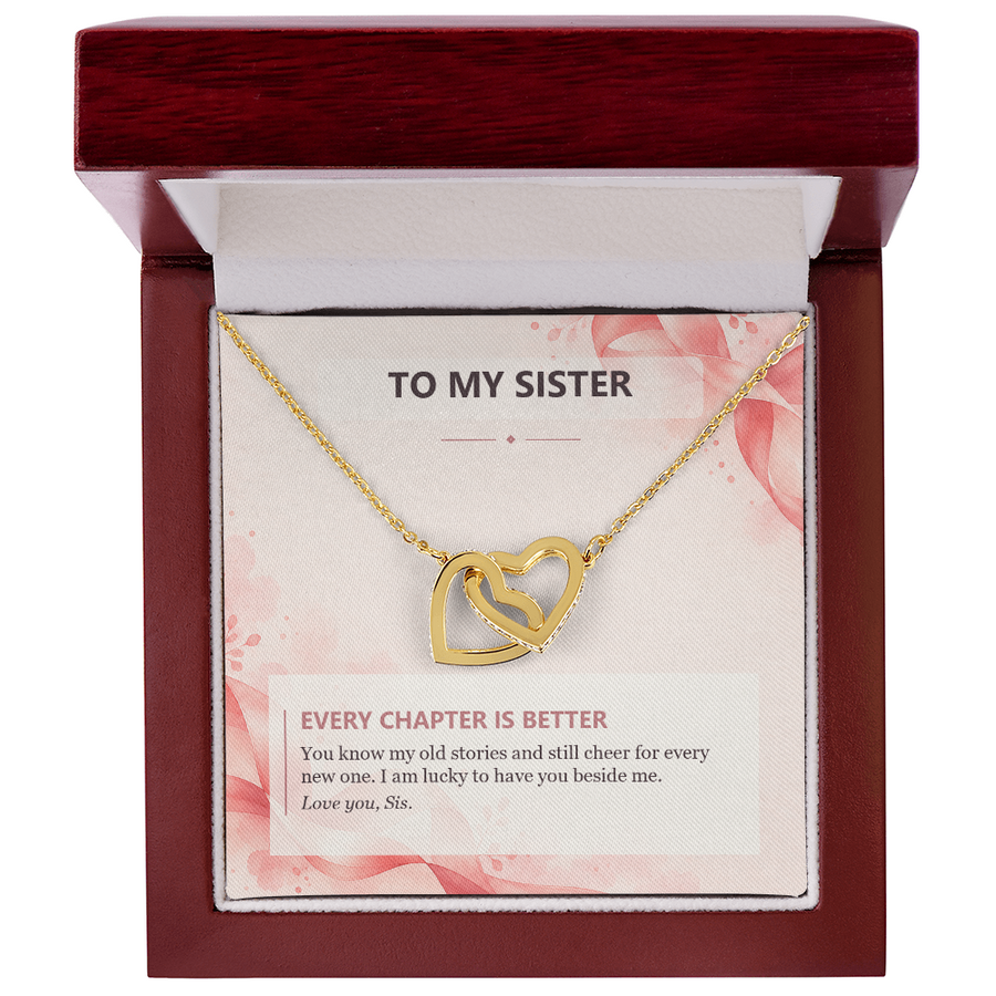 To My Sister Interlocking Hearts Necklace - Every Chapter Is Better