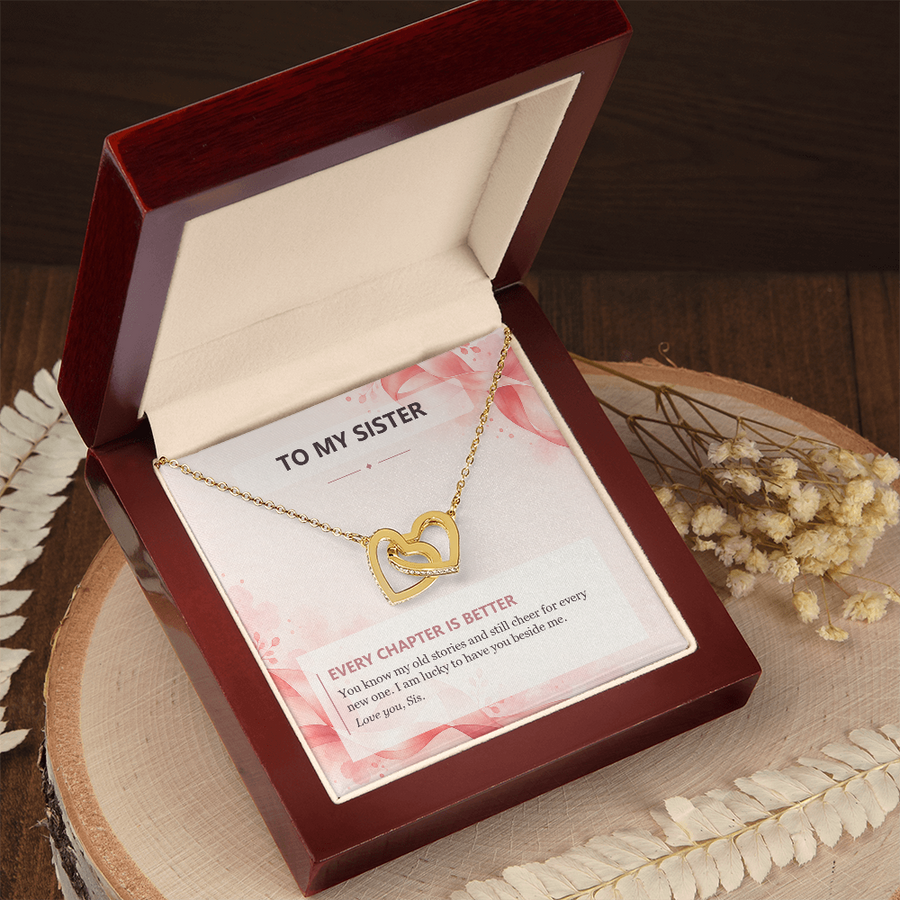 To My Sister Interlocking Hearts Necklace - Every Chapter Is Better