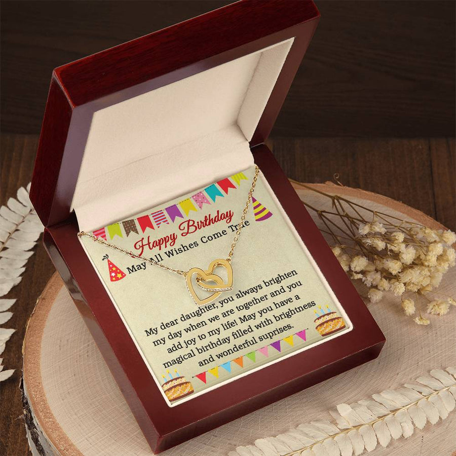 Interlocking Hearts Necklace for Daughter, Necklaces for Daughter from Mom, May All Wishes Come True