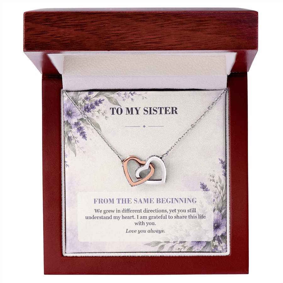 To My Sister Interlocking Hearts Necklace - From the Same Beginning