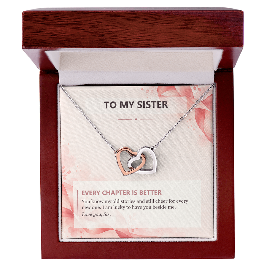 To My Sister Interlocking Hearts Necklace - Every Chapter Is Better