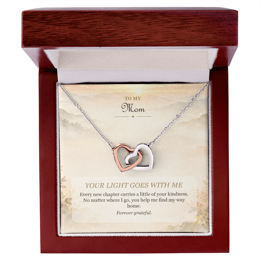 To My Mom Interlocking Hearts Necklace - Your Light Goes With Me