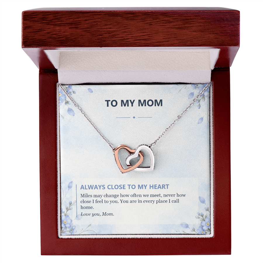 To My Mom Interlocking Hearts Necklace - Always Close to My Heart