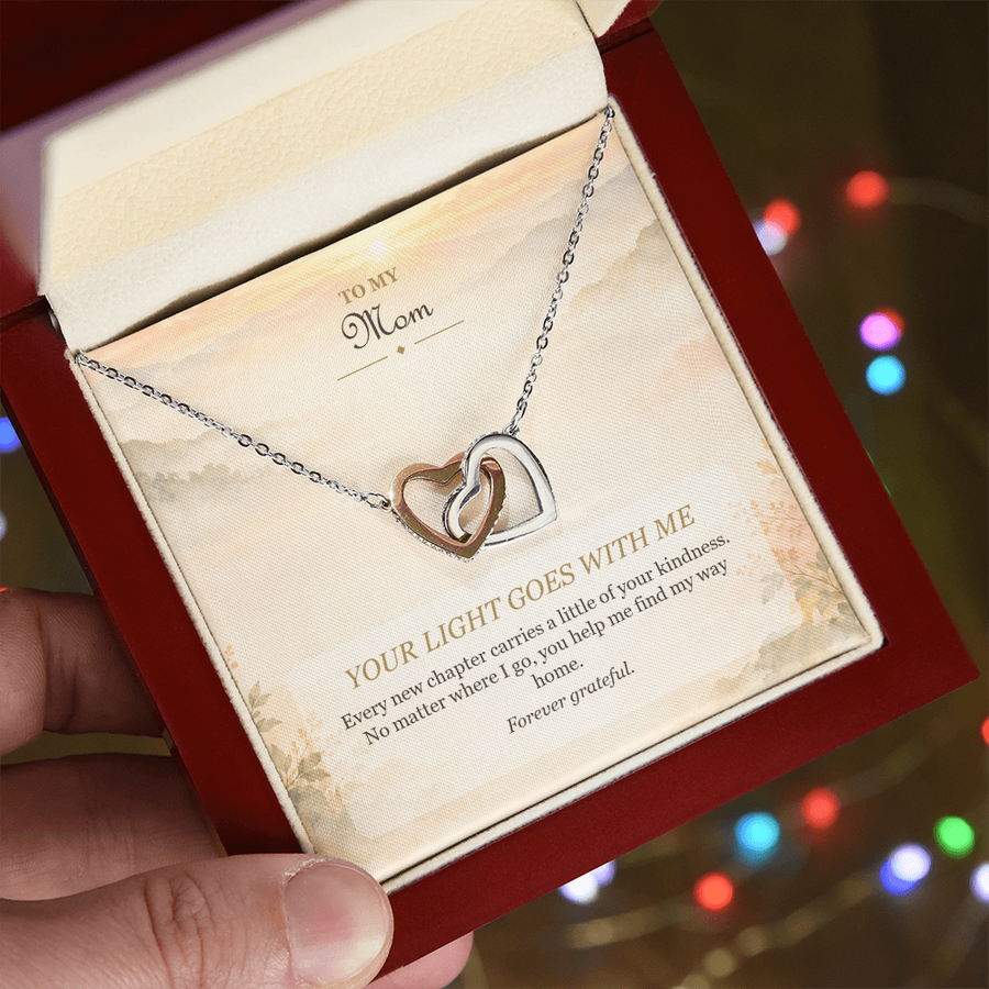 To My Mom Interlocking Hearts Necklace - Your Light Goes With Me