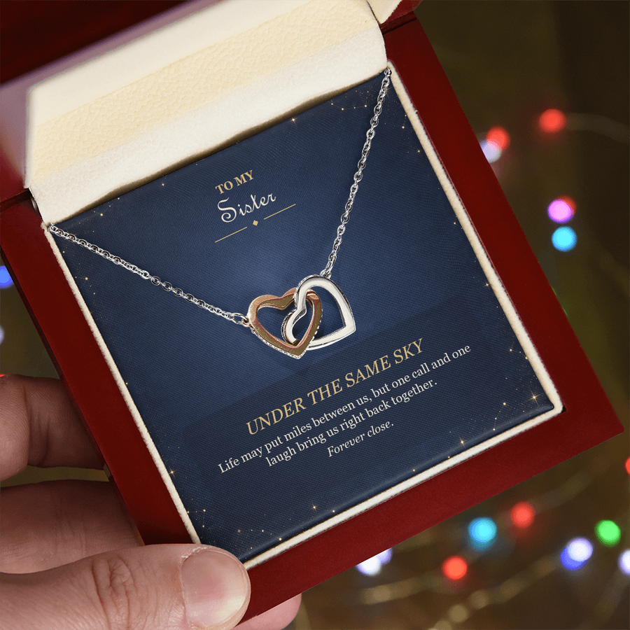 To My Sister Interlocking Hearts Necklace - Under the Same Sky