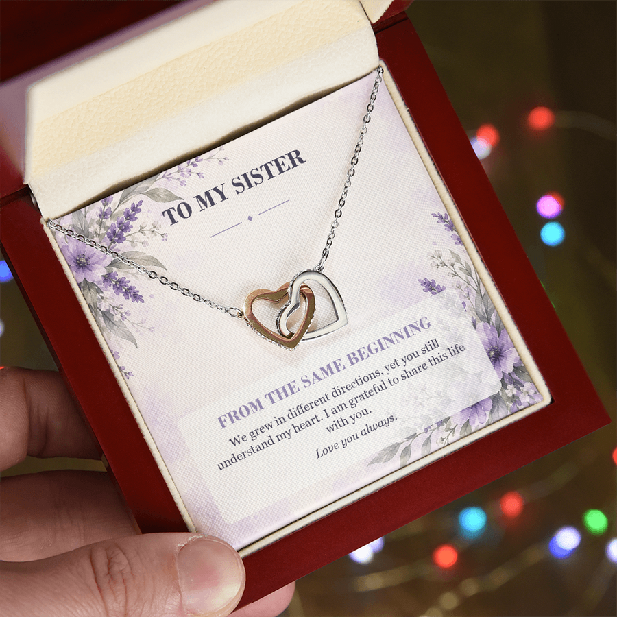 To My Sister Interlocking Hearts Necklace - From the Same Beginning