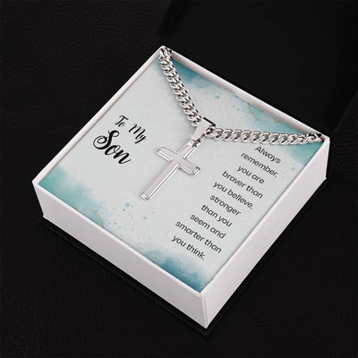 Load image into Gallery viewer, To My Son Cuban Link Chain Necklace Always Remember You Are Braver Than You Believe
