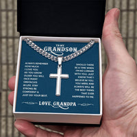 Load image into Gallery viewer, To My Grandson - Always remember how much I love you Artisan Cross on Cuban Link Chain
