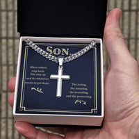 Load image into Gallery viewer, To My Son Artisan Cross Necklace - When Others Step Back

