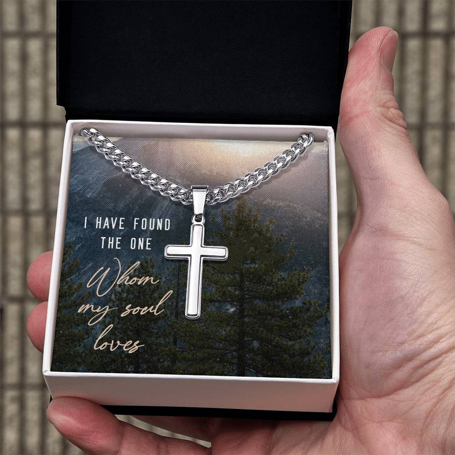 Miami Cuban Link Chain with Cross Pendant, I Have Found the One Whom My Soul Loves