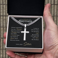 Load image into Gallery viewer, Little Brother Birthday Gift - Love Your Lord with All Your Strength Cross Cuban Link Chain
